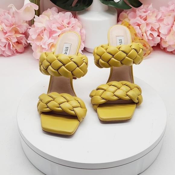 Steve Madden Kenley Citron Braided High Heel Sandals Slide-on Yellow Size 6.5 - Picture 12 of 16